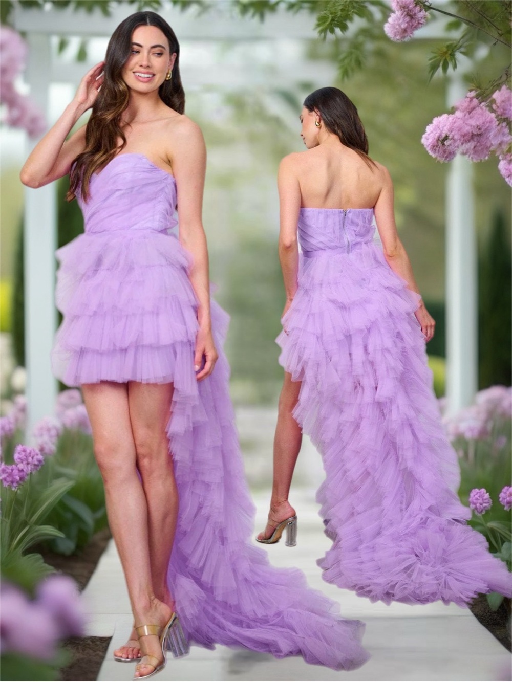 Luxxel Plumed Reverie Lilac Cascading Tulle High Low Dress Homecoming New Medium
